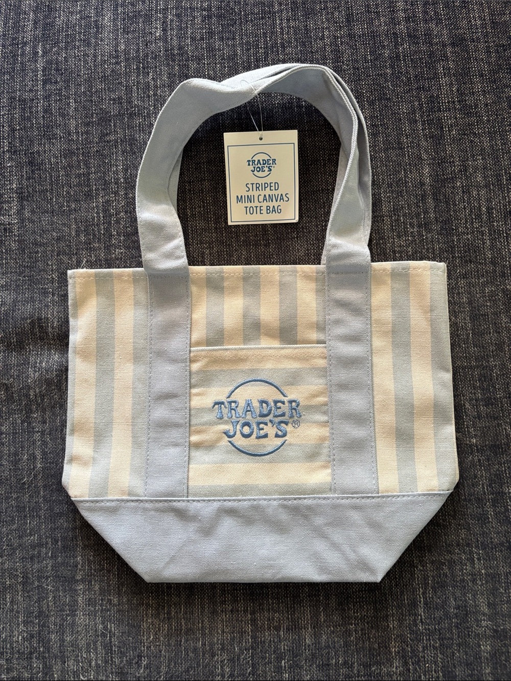 NWT Trader Joe’s striped mini tote light blue